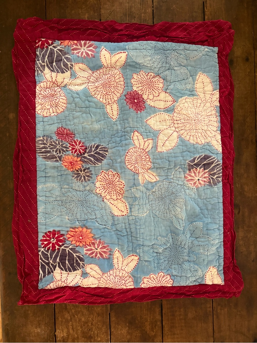 Anthropologie Vintage Floral Quilted Standard Pillow Shams in Light Blue and Red